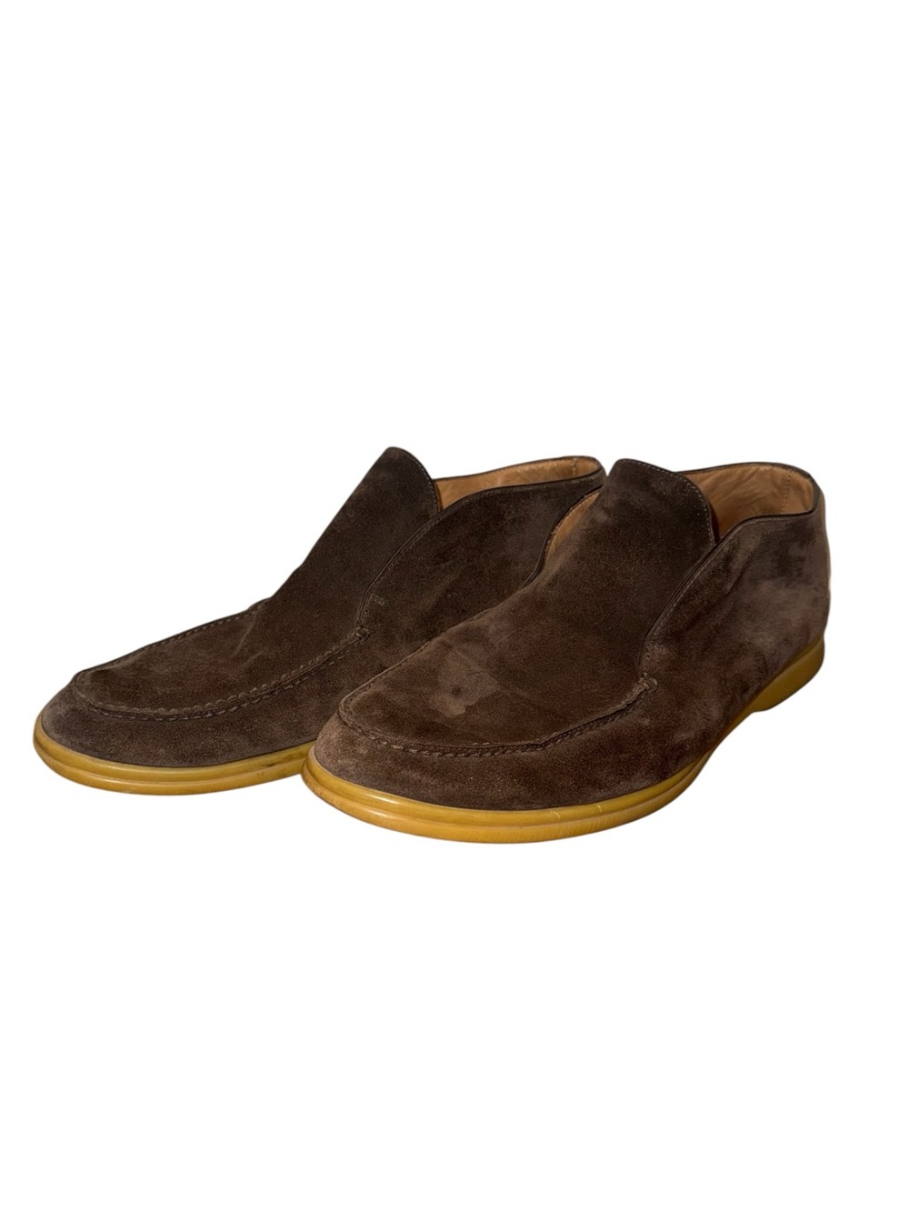 Loro Piana Open Walk Chocolate Brown Suede  Mens EU 43 US 10 Slip On Loafers LUX